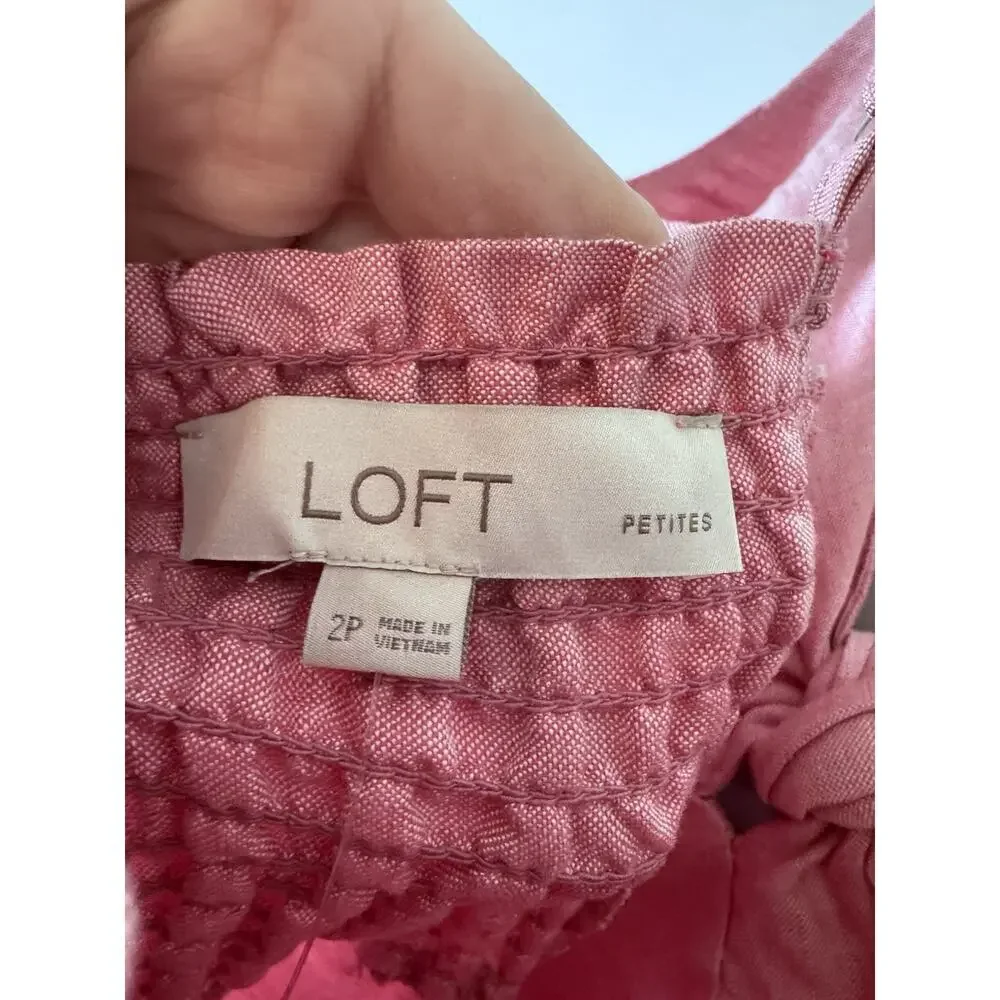 Ann Taylor LOFT Linen Blend Wide Leg Pink Cropped Romper Size 2P NWT